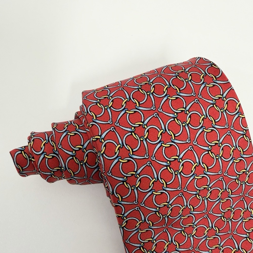 Hermes Men's Tie Equestrian Chain Links Red/Blue/Yellow 7580 SA 3.25" x 57" guc - Picture 6 of 8